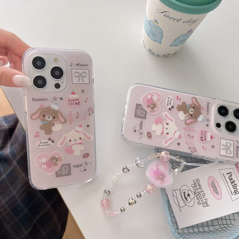 Sweet Bunnies Silicon iPhone Case With Cute Charm