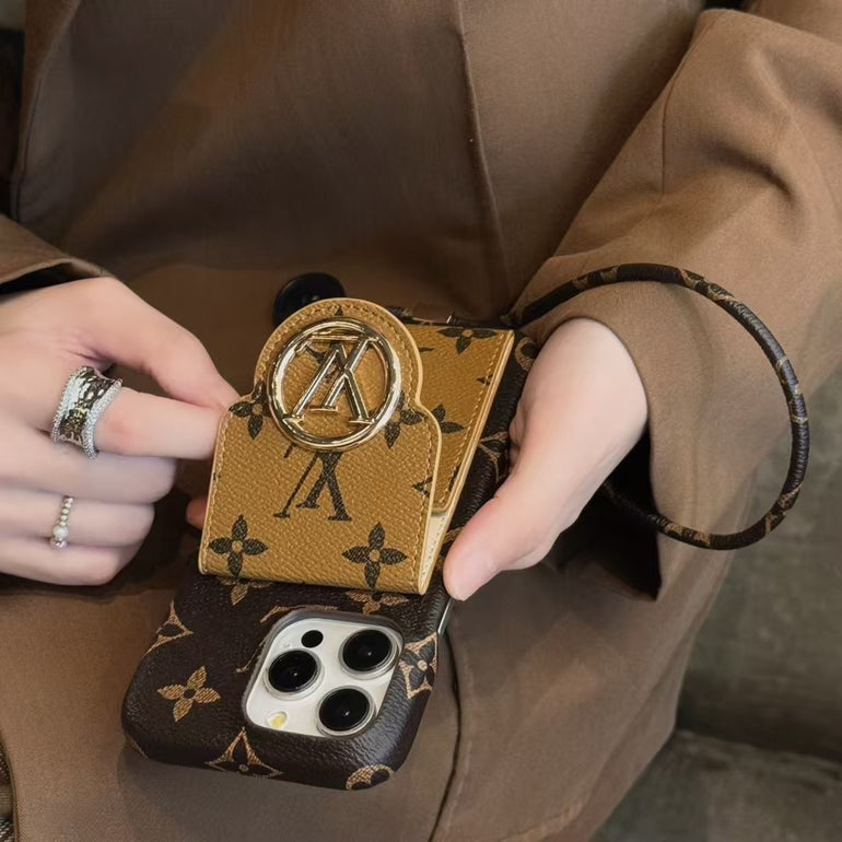Luxury Branded Leather Wallet Case For iPhone With Sling