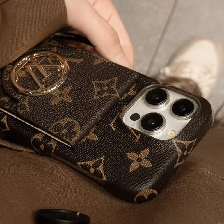 Luxury Branded Leather Wallet Case For iPhone With Sling