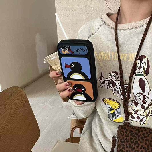 Cute Penguin Flip Style iPhone Case With Inbuilt Phone Holder