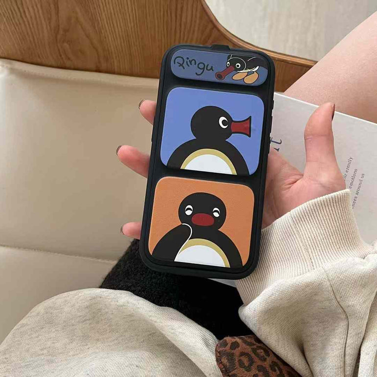 Cute Penguin Flip Style iPhone Case With Inbuilt Phone Holder