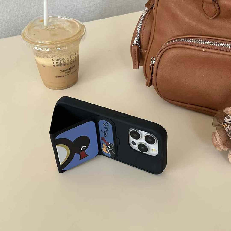Cute Penguin Flip Style iPhone Case With Inbuilt Phone Holder
