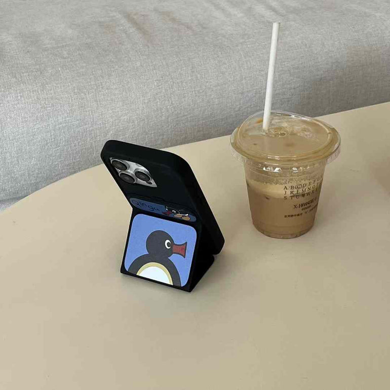 Cute Penguin Flip Style iPhone Case With Inbuilt Phone Holder