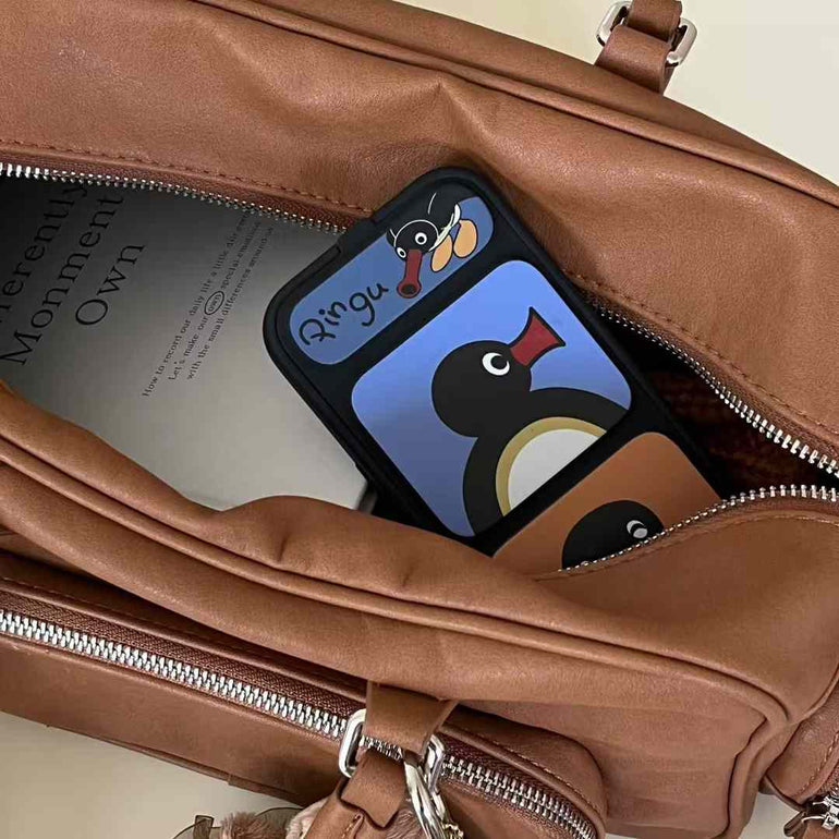 Cute Penguin Flip Style iPhone Case With Inbuilt Phone Holder