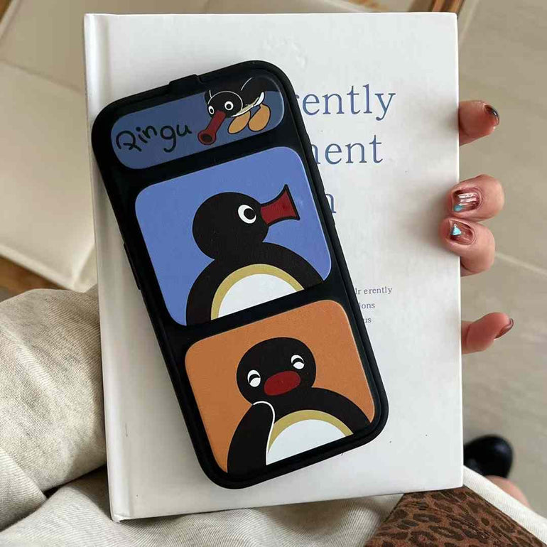 Cute Penguin Flip Style iPhone Case With Inbuilt Phone Holder