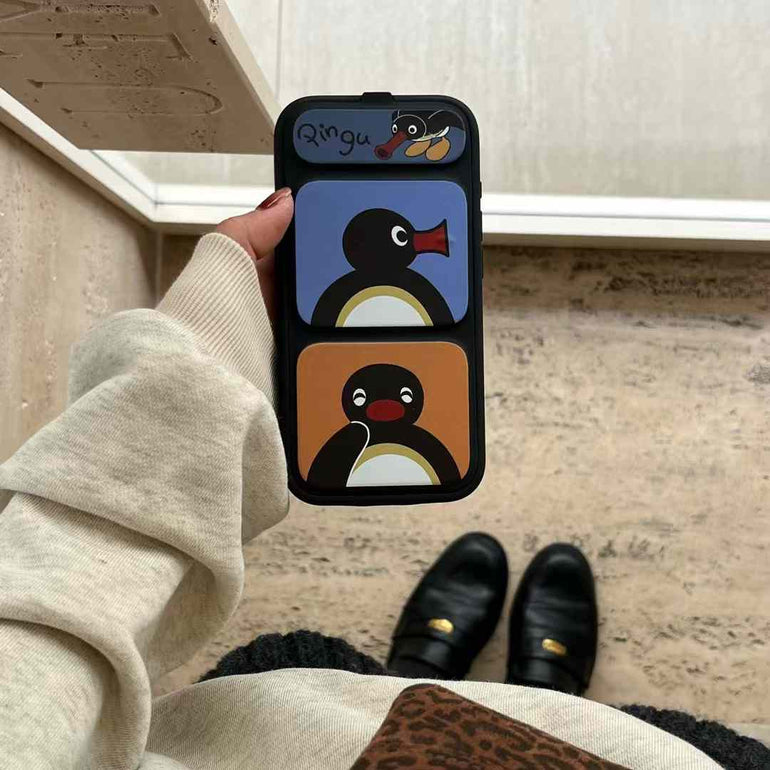 Cute Penguin Flip Style iPhone Case With Inbuilt Phone Holder