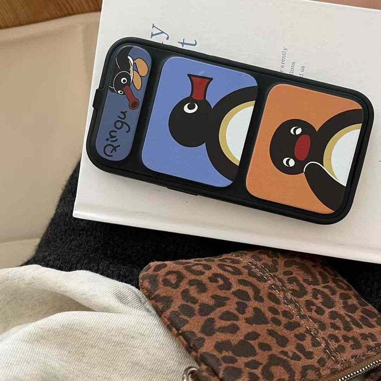 Cute Penguin Flip Style iPhone Case With Inbuilt Phone Holder
