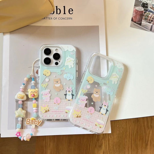 Cute Animal Party Silicon Case For iPhone With Baby Bear Charm