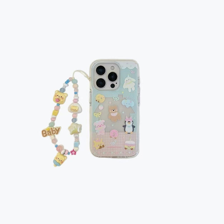 Cute Animal Party Silicon Case For iPhone With Baby Bear Charm