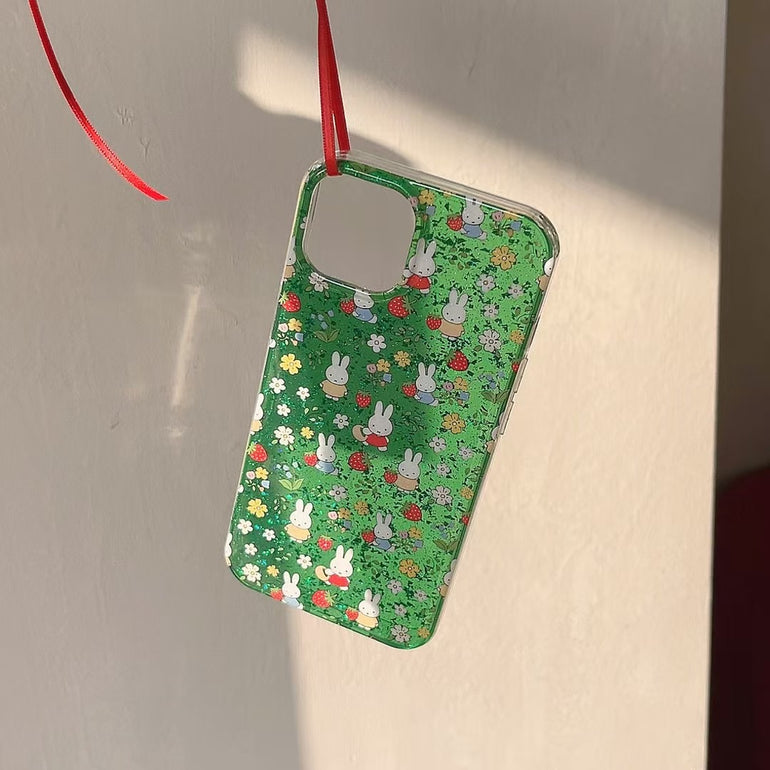 Bunny Strawberry Silicon Case For iPhone With Strawberry Charm