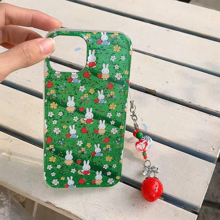 Bunny Strawberry Silicon Case For iPhone With Strawberry Charm