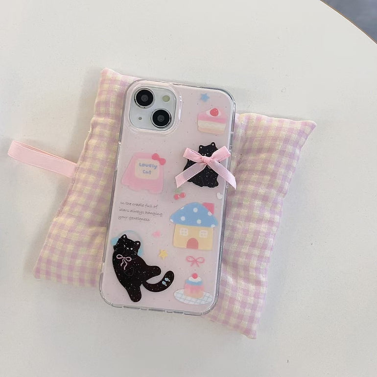 Kitten With Bow Silicon Case For iPhone With Cute Charm