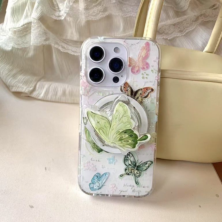 Lucky Butterflies Magsafe Silicon Case For iPhone With Magsafe Holder