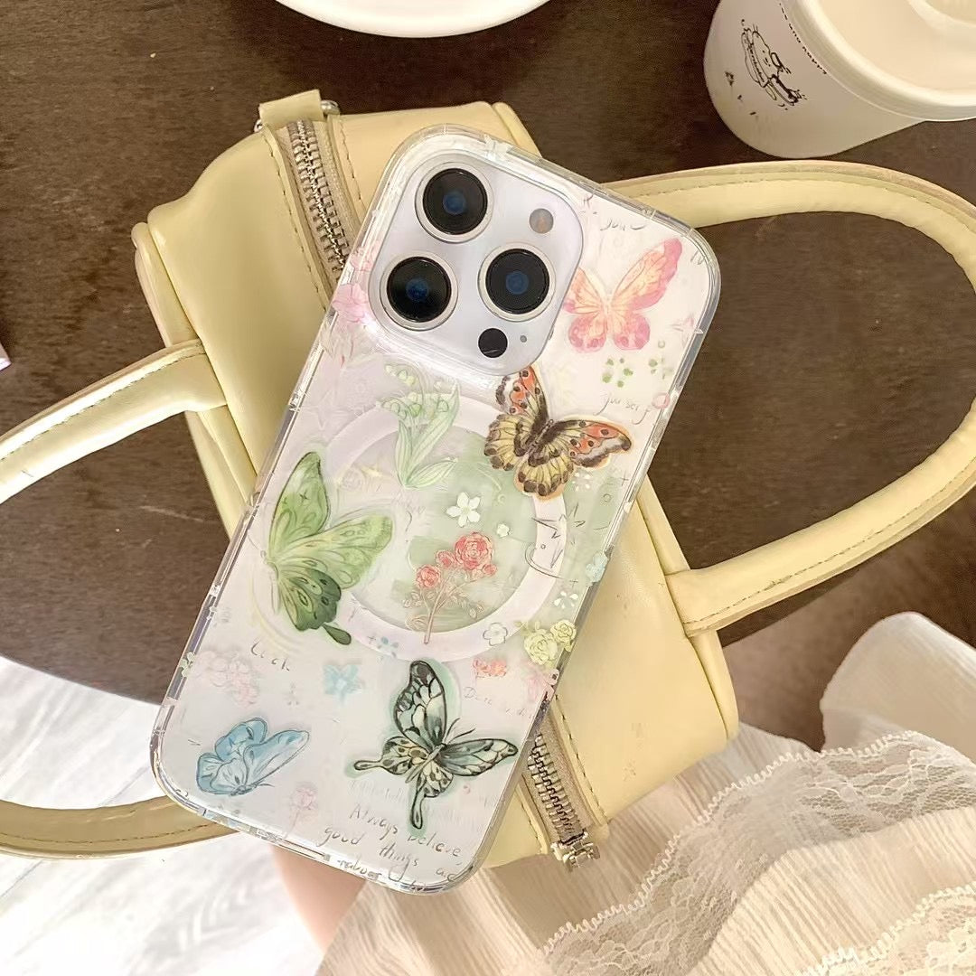 Lucky Butterflies Magsafe Silicon Case For iPhone With Magsafe Holder
