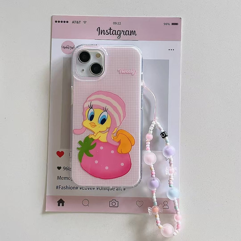 Tweety Duck Silicon Case For iPhone With Candy Charm