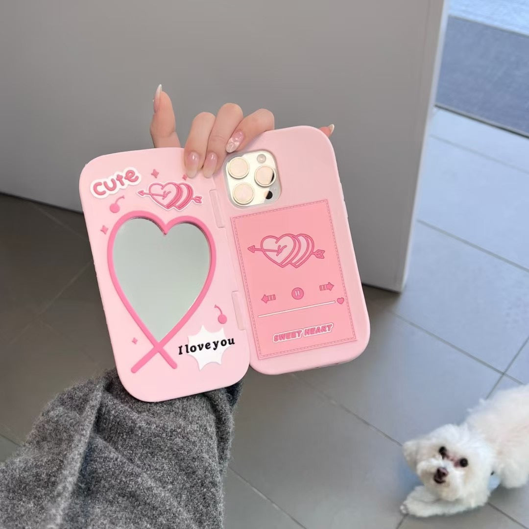 Sweet Heart ! Flip Mirror Case For iPhone
