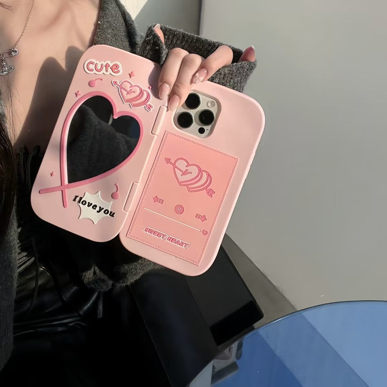 Sweet Heart ! Flip Mirror Case For iPhone