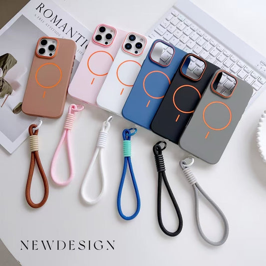 Solid Color Magsafe Case For iPhone With Rope Holder