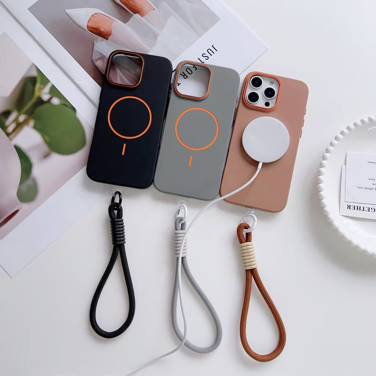 Solid Color Magsafe Case For iPhone With Rope Holder