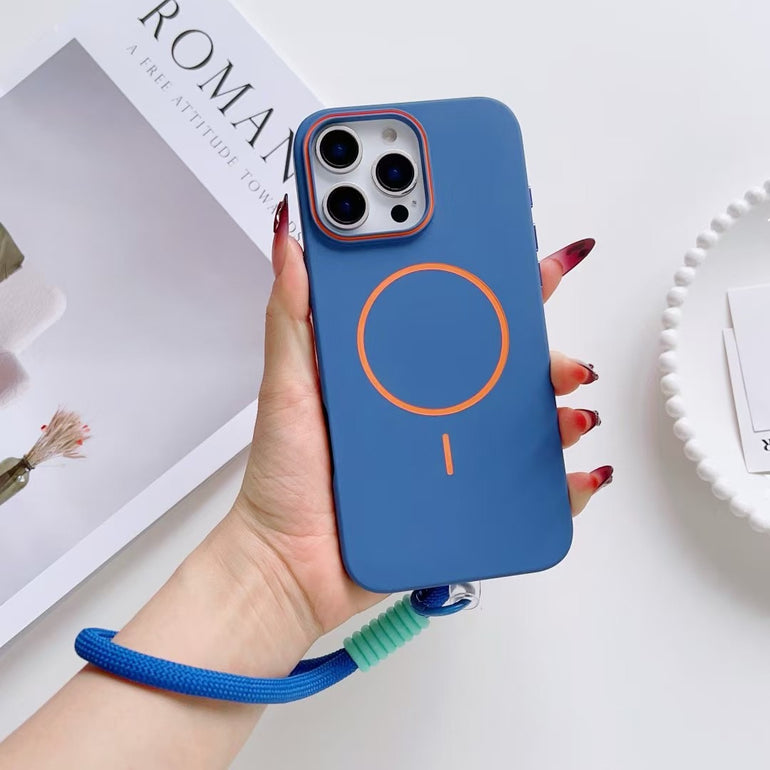 Solid Color Magsafe Case For iPhone With Rope Holder