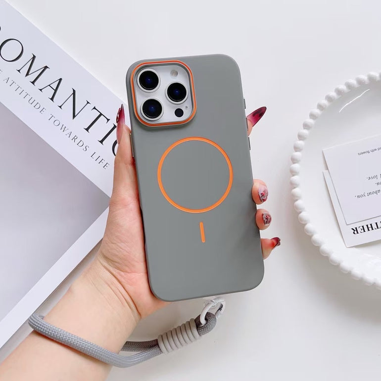 Solid Color Magsafe Case For iPhone With Rope Holder