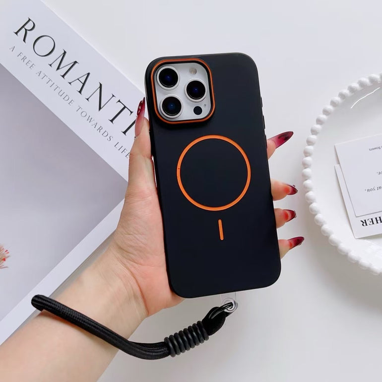 Solid Color Magsafe Case For iPhone With Rope Holder