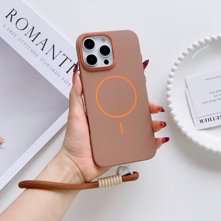 Solid Color Magsafe Case For iPhone With Rope Holder