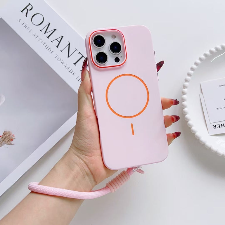 Solid Color Magsafe Case For iPhone With Rope Holder