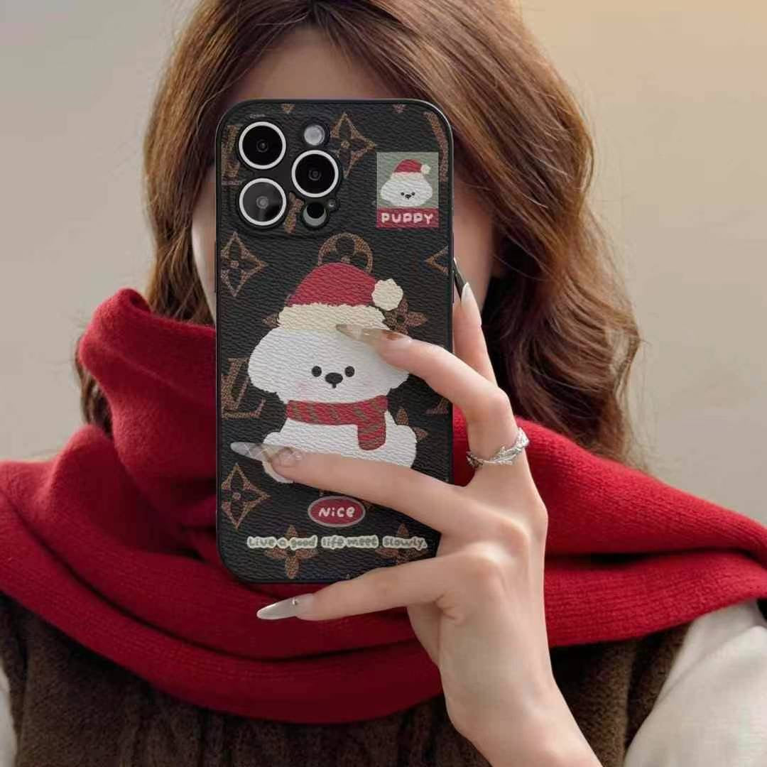 Cute Puppy Luxury Branded Designer Leather Case for iPhone