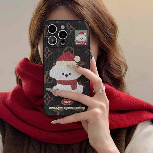 Cute Puppy Luxury Branded Designer Leather Case for iPhone