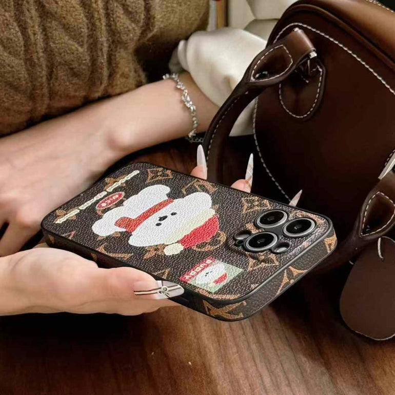 Cute Puppy Luxury Branded Designer Leather Case for iPhone