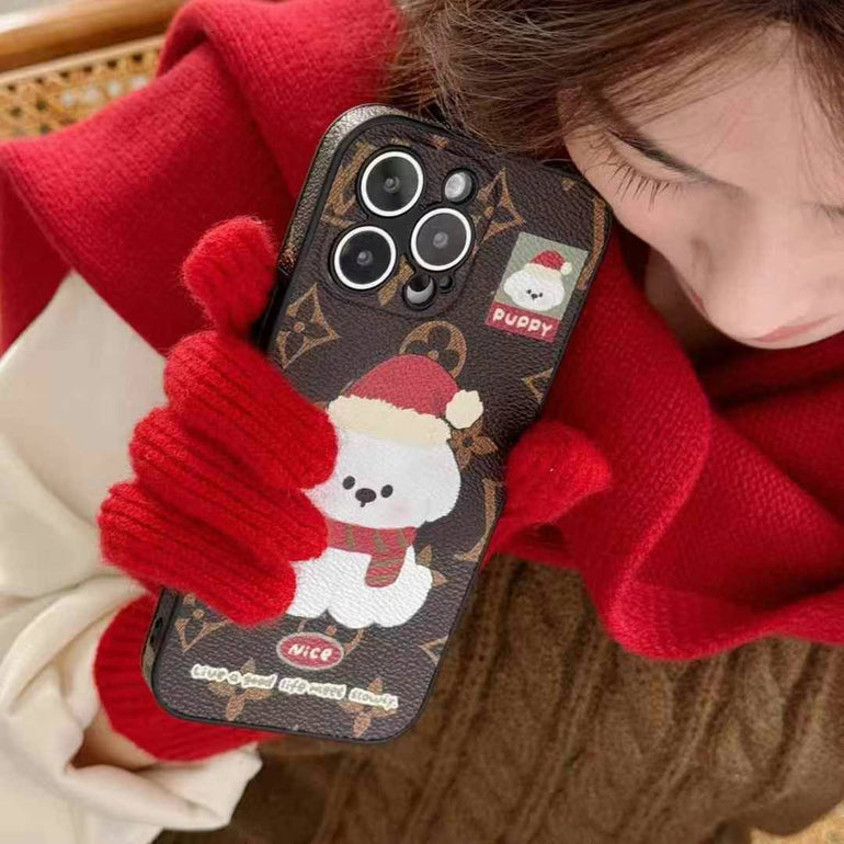 Cute Puppy Luxury Branded Designer Leather Case for iPhone