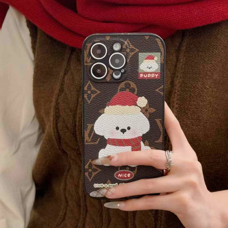 Cute Puppy Luxury Branded Designer Leather Case for iPhone