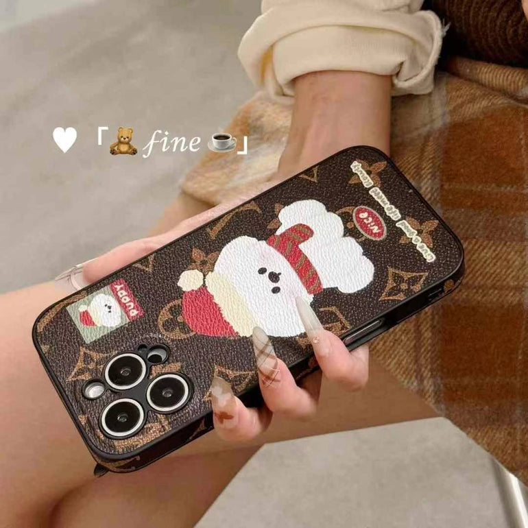 Cute Puppy Luxury Branded Designer Leather Case for iPhone