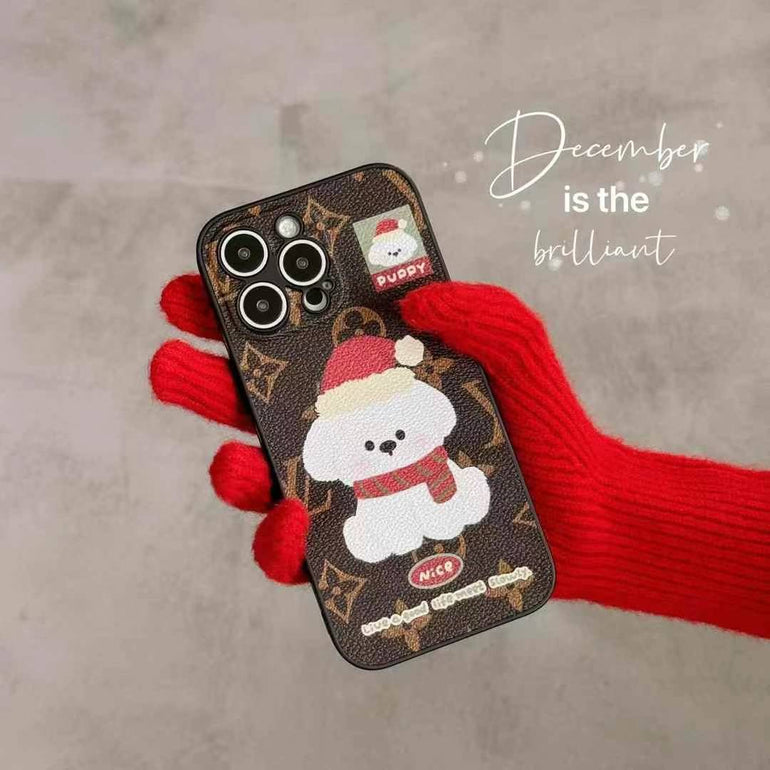 Cute Puppy Luxury Branded Designer Leather Case for iPhone