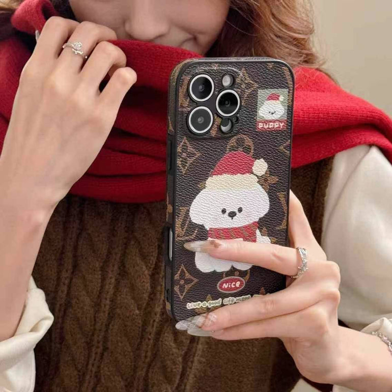 Cute Puppy Luxury Branded Designer Leather Case for iPhone