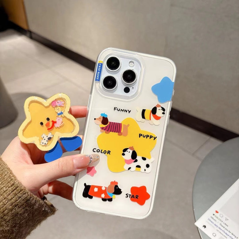 Funny Puppy Silicon Case For iPhone With Star Holder