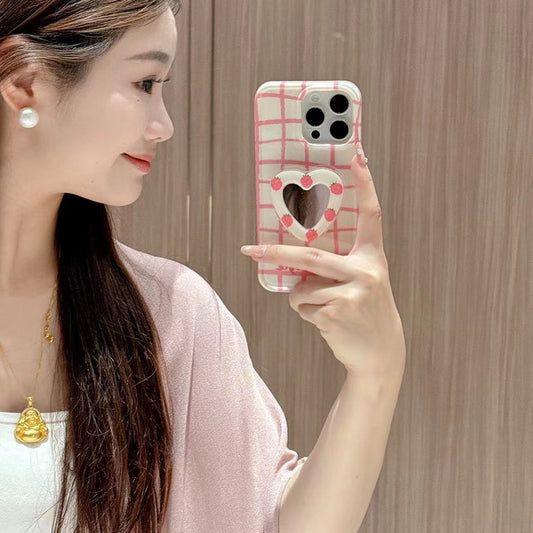 Check Designer Case For iPhone With Heart Mirror Holder