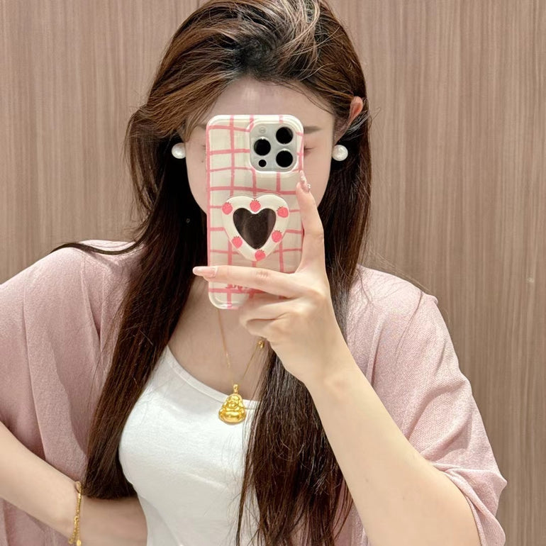 Check Designer Case For iPhone With Heart Mirror Holder