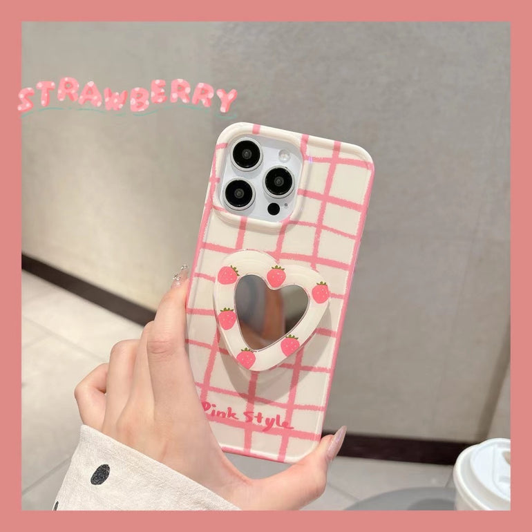 Check Designer Case For iPhone With Heart Mirror Holder