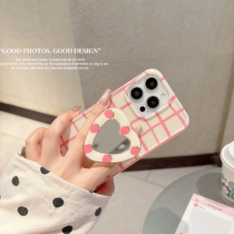 Check Designer Case For iPhone With Heart Mirror Holder