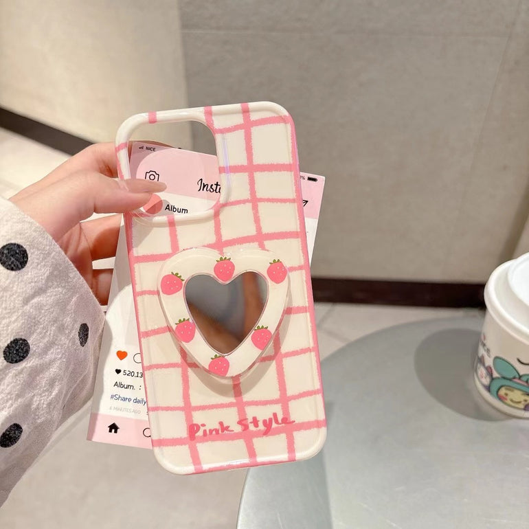 Check Designer Case For iPhone With Heart Mirror Holder