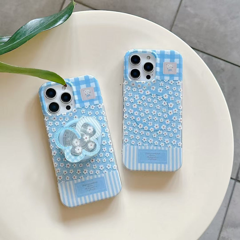 Flower Pattern Designer Magsafe iPhone Case With Butterfly Magsafe Holder
