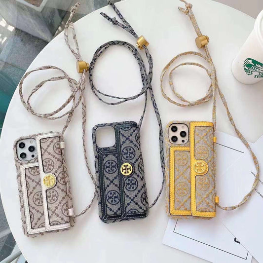 Luxury Branded Wallet Style Case for iPhone With Sling Holder