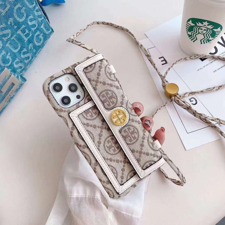 Luxury Branded Wallet Style Case for iPhone With Sling Holder