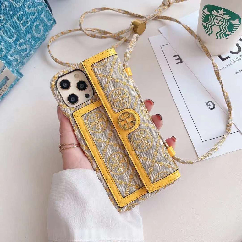 Luxury Branded Wallet Style Case for iPhone With Sling Holder
