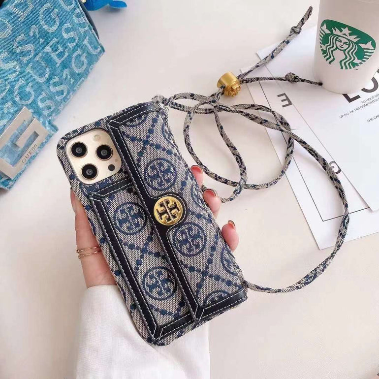 Luxury Branded Wallet Style Case for iPhone With Sling Holder