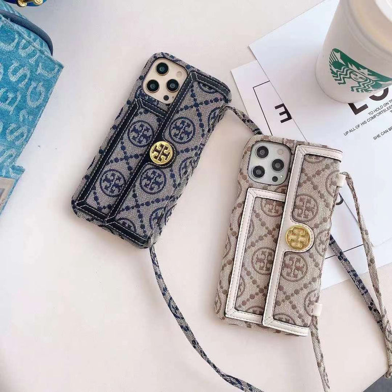 Luxury Branded Wallet Style Case for iPhone With Sling Holder