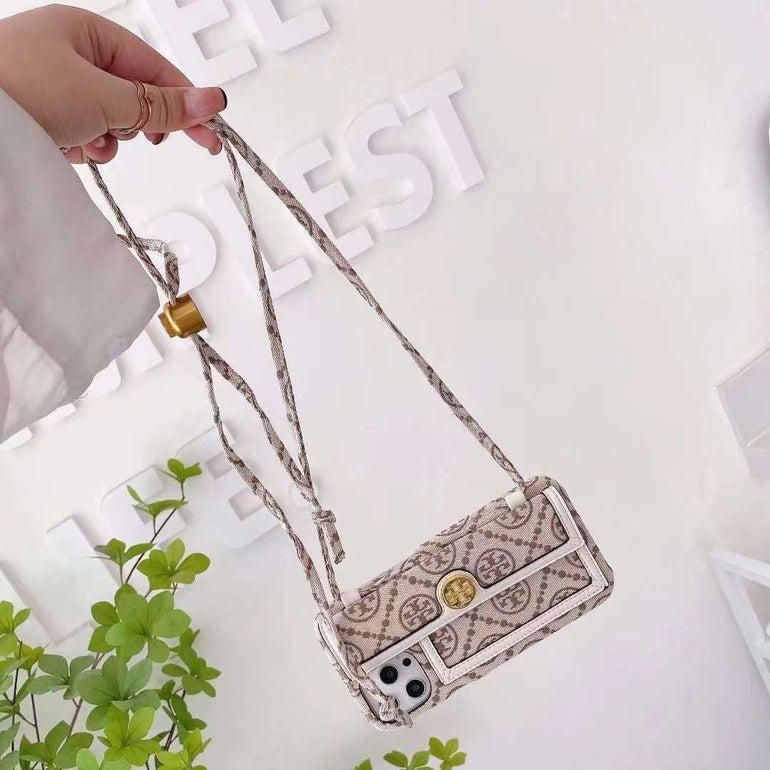 Luxury Branded Wallet Style Case for iPhone With Sling Holder