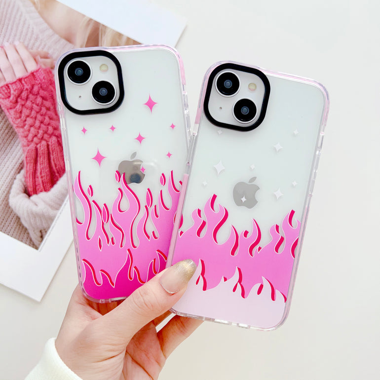 Pink Flames Y2K Designer Impact Proof Case for iPhone